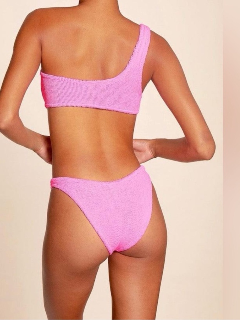 Hunza G Pink One-Shoulder Ribbed Bikini Set - Picture 2 of 8